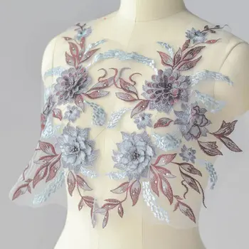 

Super gorgeous Lace embroidery patches Handmade beaded flowers sequins Eugen yarn Applique for DIY Wedding dress