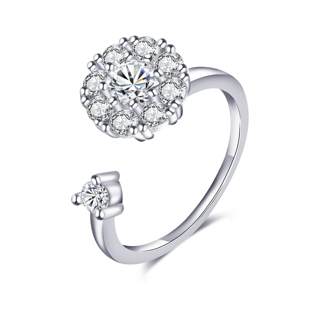 

New fashion rotating ring The same model of rotating zircon open ring female time to run high-speed transfer jewelry