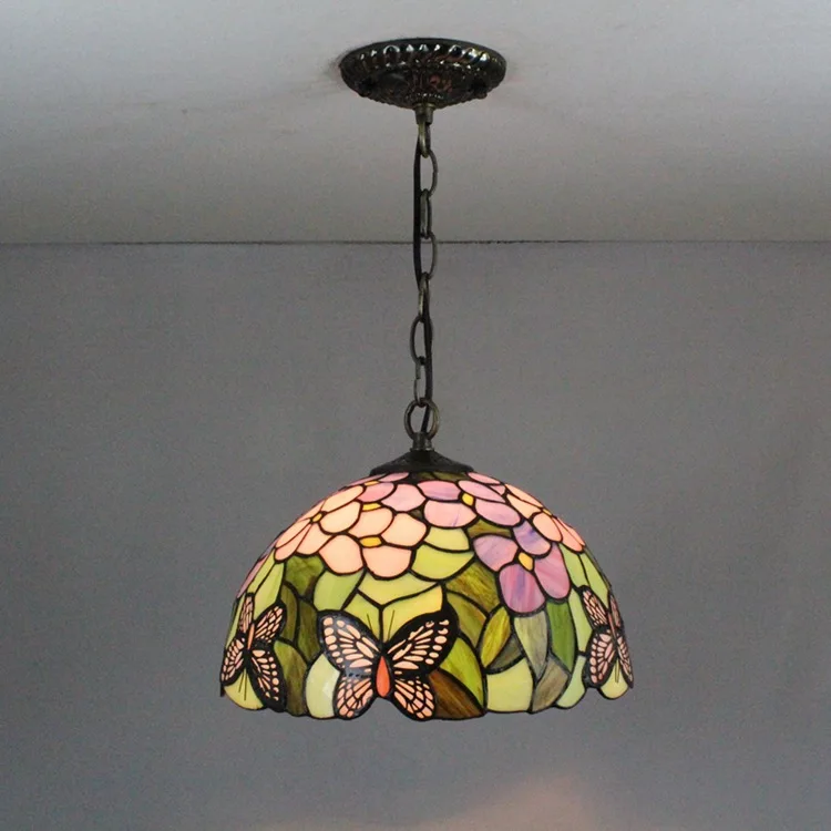 

European pastoral creative Tiffany color glass restaurant Chandelier American aisle Corridor balcony Butterfly Pendant 110-240V