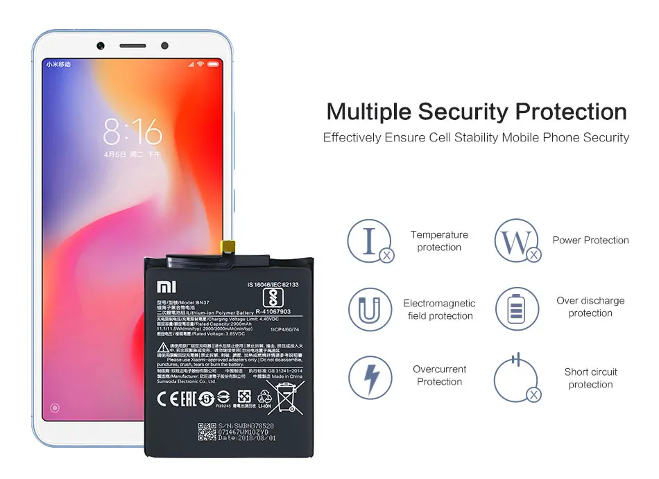 Xiaomi Redmi 6 аккумулятор BN37 3000 мАч для Xiaomi Redmi 6 Redmi6 Redmi 6A высокое качество BN37 Сменный аккумулятор для телефона