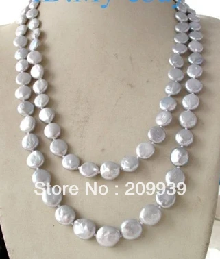 

huij 002892 Luster 14mm Gray Rainbow Coin Freshwater Pearl Necklace 48
