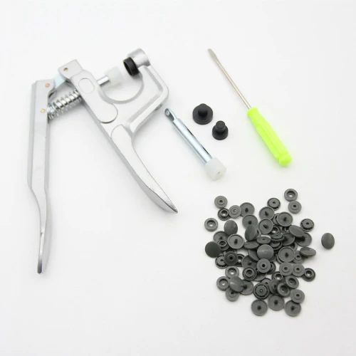 U Shape Fastener Snap Pliers 150 Set T5 12mm Round Plastic Resin Buttons Fastener Press Stud Baby Clothes Machine Sewing Tools - Цвет: Gray as photo