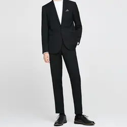 Черный блейзер мужской деловой костюм дружки костюмы Свадебный для мужчин 2 шт. (куртка + брюки девочек) Тощий Костюмы Под заказ 2019