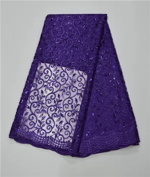 

Wholesale 2017 Latest African French Net Lace Fabric with sequins 5y.High Quality African Tulle Lace Fabric For Wedding 16sd5