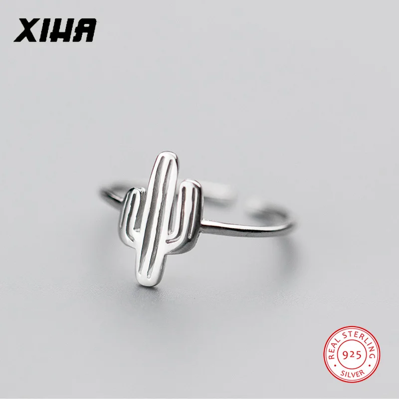 

XIHA 925 Sterling Silver Rings for Women Simple Cute Plant Cactus Shape Open Cuff Adjustable Ring Vintage Jewelry Dropshipping