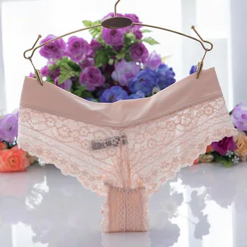

6 Pack Sexy Lace Panties Women Hipster Panty Hollow Transparent T-pants Mesh Middle-waisted Underpants Breathable Lingerie D