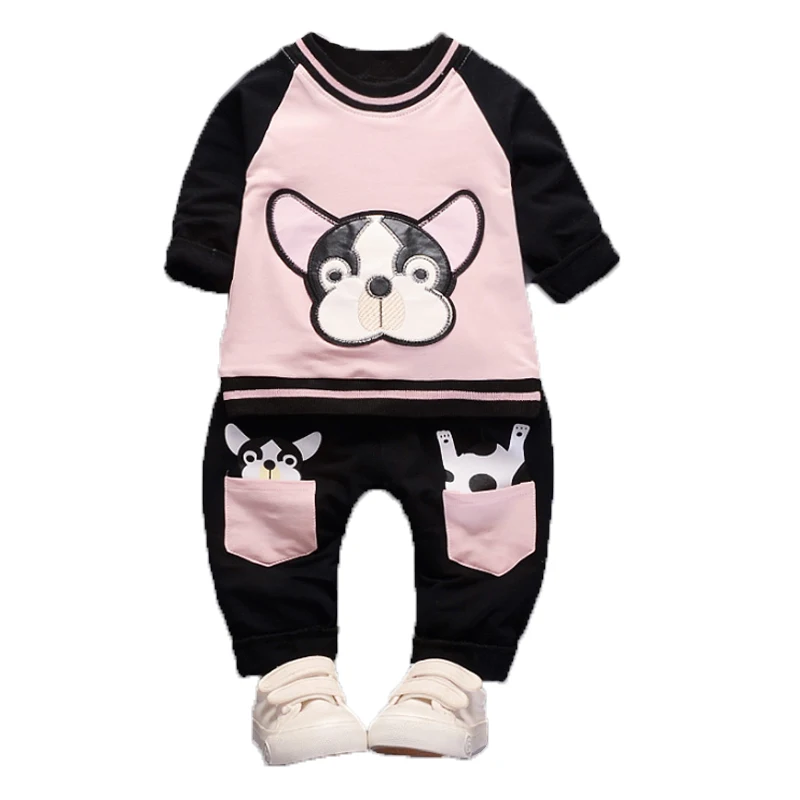 Baby girls children set 2pcs long sleeves dog animal pattern suit for