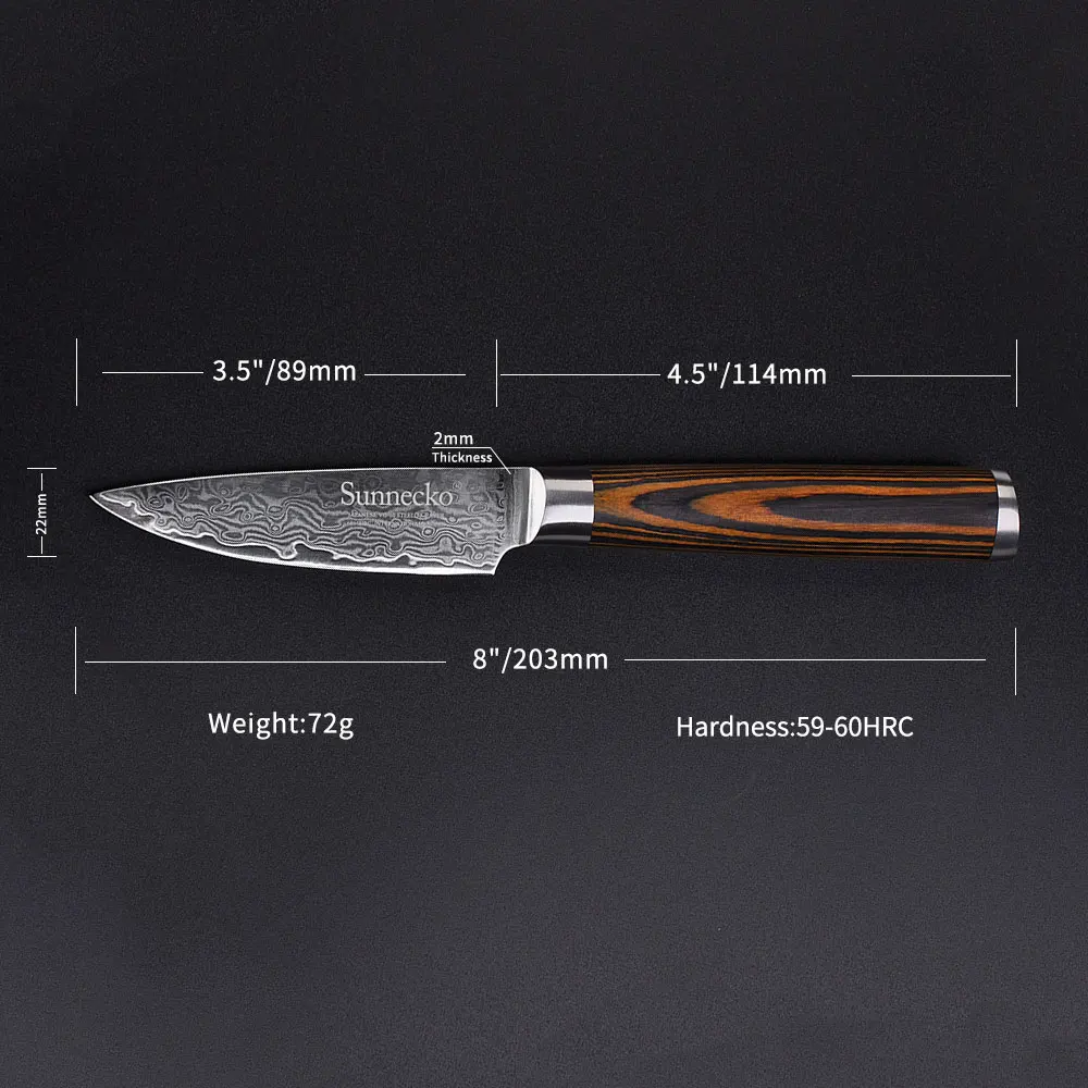 SUNNECKO 3.5" Kitchen Paring Knives 73Layer Damascus Peeling Knife