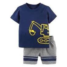 Excavator Little Boys Clothes Suit Summer Toddler Tops Pant Outfit Digger Boy Cotton Infant Clothing 6 9 12 18 24 Month Pajamas