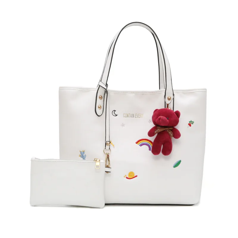

Brand Large Capacity Shopping Bags for Women 2019 Ladies PU Leather Totes Cute Bear Charm Crossbody Shoulder Bag Handbags B139