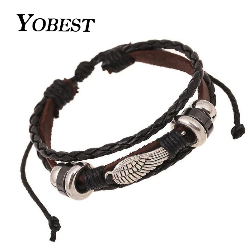 

YOBEST Fashion Jewelry Leather Bracelets Charm Gift Bangles Multilayer Feather Bracelet Accessories Wedding Men Jewelry