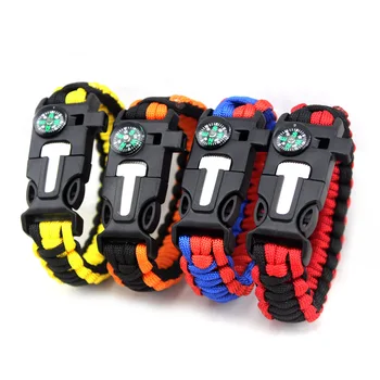 

50/pcs/lot Braided Bracelet Men Paracord Survival Bracelet Outdoor Camping Hiking Rescue Emergency Rope Bracelets with Compass