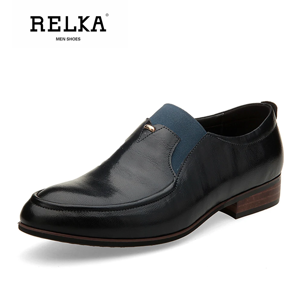 

RELKA Handmade Men Casual Shoes High Quality Genuine Leather Round Toe Soft Low Heel Shoes Solid Slip-on Fashion Men Shoes P21