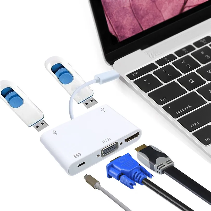 Тип C USB C 3,1 к HDMI VGA USB 3,0+ два USB 2,0 зарядный конвертер для Macbook Apr29 MotherLander