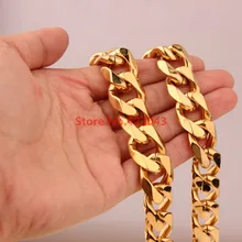 7-40inch Charming Gift New Fashion 19mm Stainless Steel Gold color Curb Cuban Chain Necklace Bracelet Highly Polished Jewelry