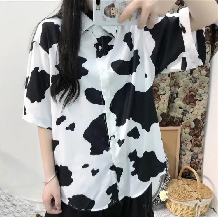 

Summer cow pattern spots animal print printed funny short-sleeved shirt