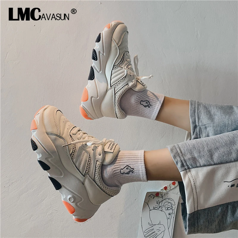 LMCAVASUN Sneakers Women Trainers Platform White Sneakers Wedges Mesh Ladies Casual Shoes zapatillas chunky mujer plataforma