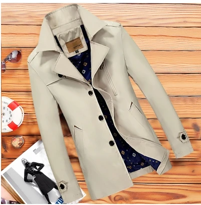 Горячая распродажа, мужская куртка среднего возраста, тонкий длинный Тренч, большой размер свободный мужской одежды - Цвет: Хаки
