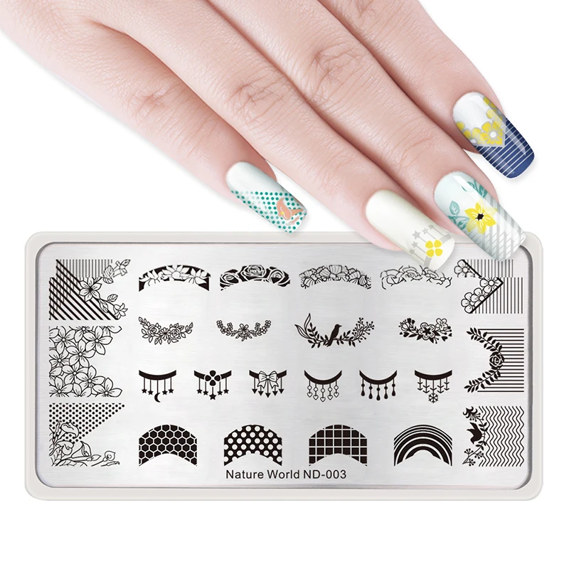 

NICOLE DIARY Nature World Series Stamping Plate French Floral Nail Art Image Plate Leaf Bee Stamp Template
