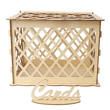 

Wooden Wedding Storage Box DIY Wedding Supplies Rhombus Pattern Card Box For Wedding Party (1 Key + 12 Rubber Rings)