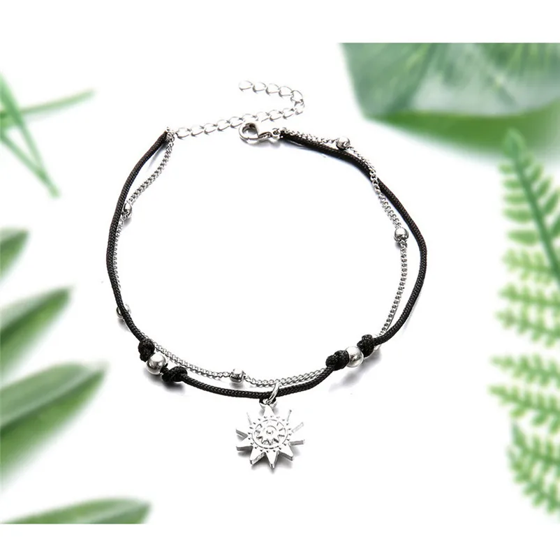 NEW Beads anklets for women Ankle Bracelet Double Chain Sun Anklet Jewelry Beach Section Sandals Pulseras Tobilleras Y17#N (8)