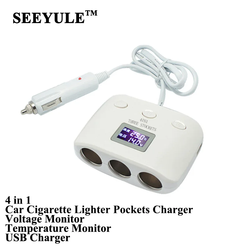 

1pc SEEYULE Multifunctional Cigarette Lighter Pockets Car Charger Adapter Dual USB Charger Voltage Temperature Monitor