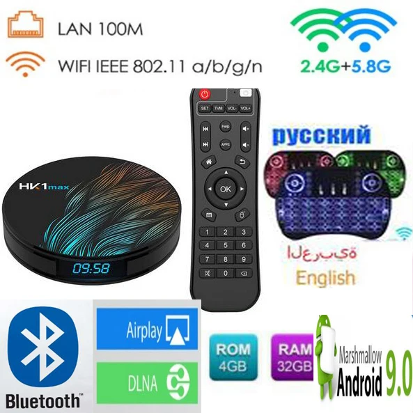 4g 32g i8 HK1 MAX tv box Android 9,0 2G/4G rom 16G/32G/64G 2,4G/5G Dual Wifi RK3318 четырехъядерный BT 4,0 vs tanix tx6 медиаплеер - Цвет: 4g 32g i8