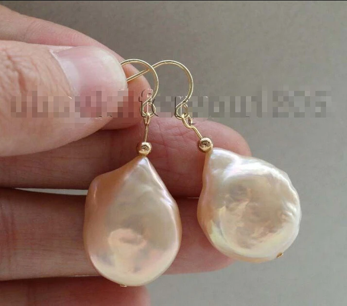 Genuine Natural 25mm Pink Baroque Reborn Keshi Pearl Earrings 14KGP #f2056!