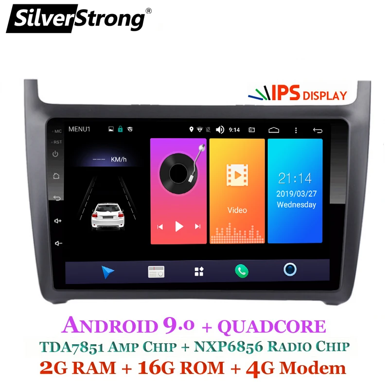 Top SilverStrong IPS Android9.0 4G Car GPS Radio for VolksWagen Polo New Android 9.0 2009 2010 2012 2013 2014 2015 RDS DVR 1