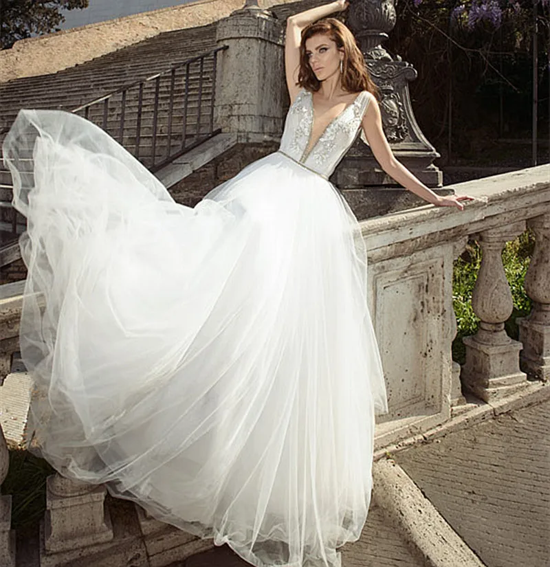 Новый Сексуальный V-образным Вырезом Без Рукавов Русалка Свадебное Платье Спинки