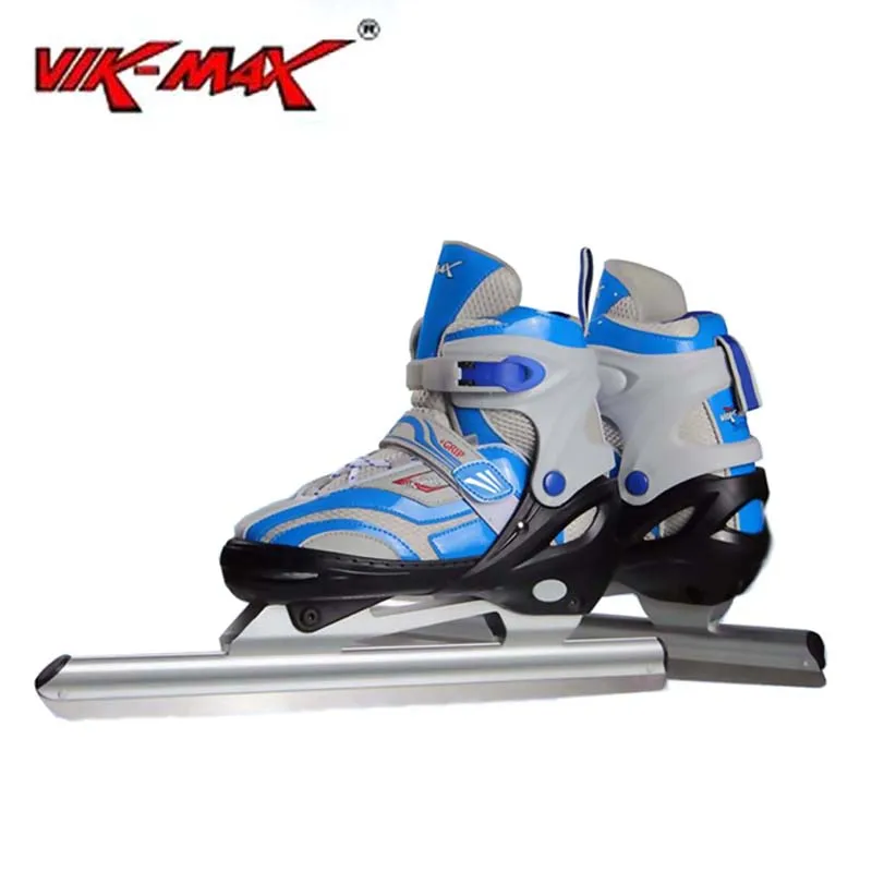 VIK-MAX الكبار الاطفال الأزرق جلدية الجليد الجليد الجليد الجليد مع سبائك الألومنيوم الإطار و المقاوم للصدأ أنبوبي شفرة