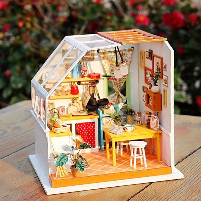 

Creative DIY 3D Wooden Building Model Doll Kitchen House DIY Xmas Birthday Gift For Kids Friends