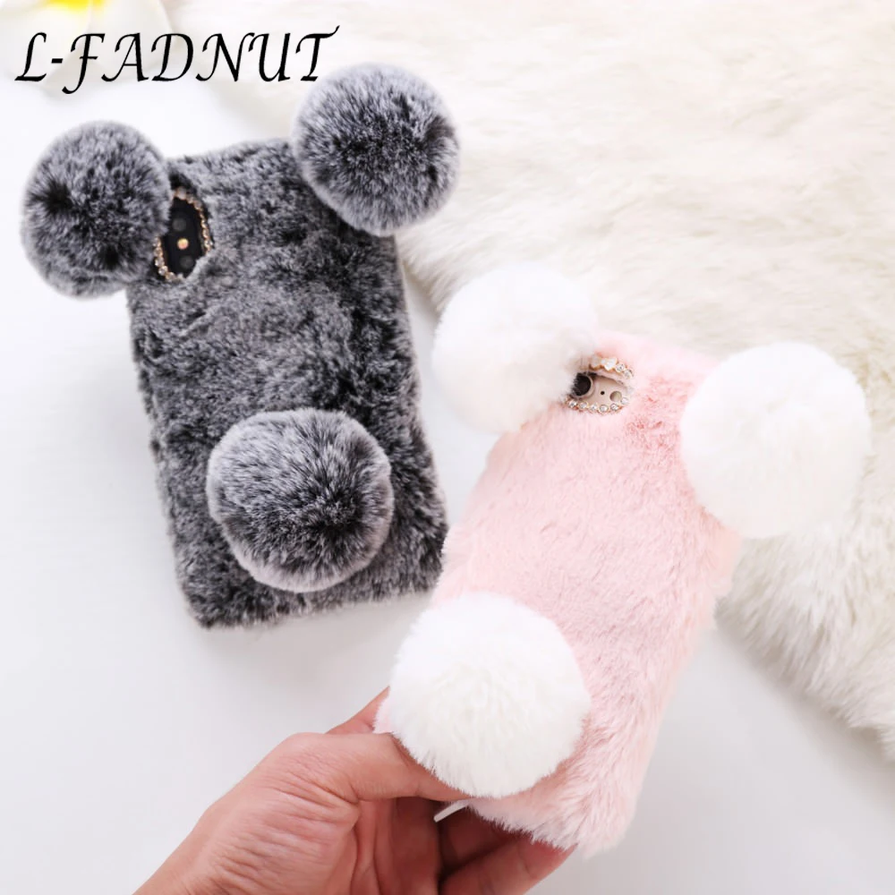 

L-FADNUT Plush Soft Fluffy Fur Case For iPhone 7 8 6S 6 5 5S SE Lovely Women Warm TPU Protective Cover For iPhone Xr X Xs Max