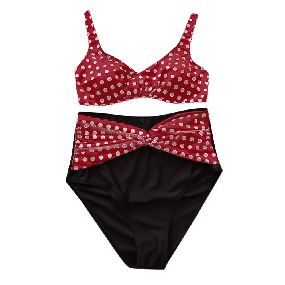 2019 Women Polka Dot Print Tankini Set Two Piece Plus Size Swimsuit Big Swimwear Female Bathing suits S to 5XL Biquini