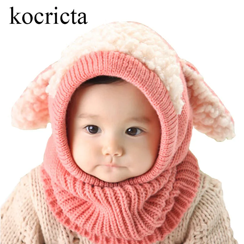 

Winter Baby Warm Knitted Hats Kids Girls Boys Woolen Cute Hood Scarf Toddler Earflap Cloak with Ears Cosplay Balaclava