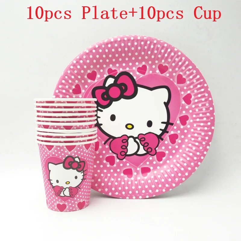 

20pcs/set Hellokitty Birthday Party Decoration Kids Disposable Plates Cups Baby Shower Event Party Kids party favors Festival