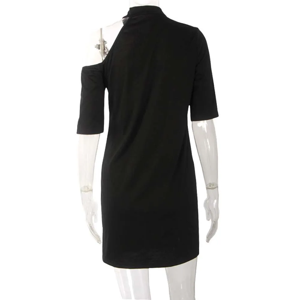 Feitong женское летнее платье женское винтажное платье с открытыми плечами Рок Стиль длинная футболка мини Забавное платье с принтом# g30