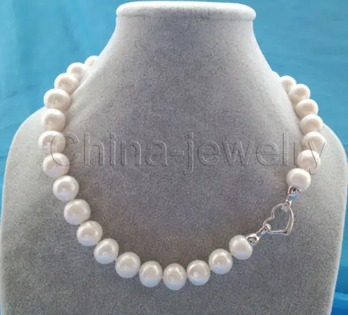 

shipping Huge 17" 14mm natural white round freshwater pearl necklace - GP clasp