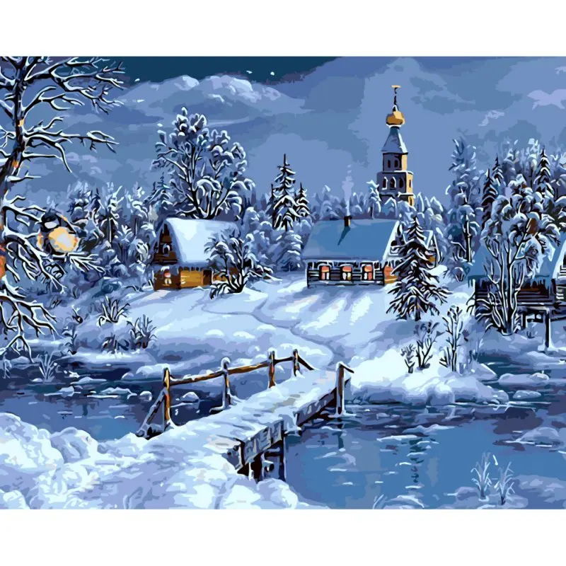 

DIY Oil Painting Handpainted Landscape Winter Snow Autumn Maple Leaf By Numbers Acrylic Paint On Canvas Frameless Painting H1