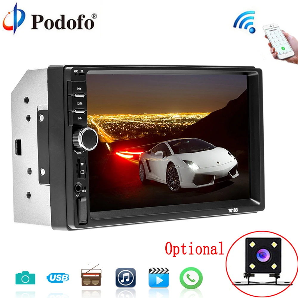 

Podofo 2 Din car radio 7" HD Player MP5 Touch Screen Digital Display Bluetooth Multimedia USB 2din Autoradio Car Backup Monitor