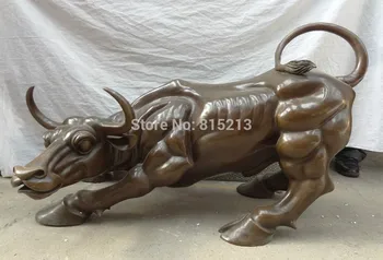 

bi001111 40" China Pure Bronze Animals Sculpture FengShui Wealth Strong Bull Ox Statue