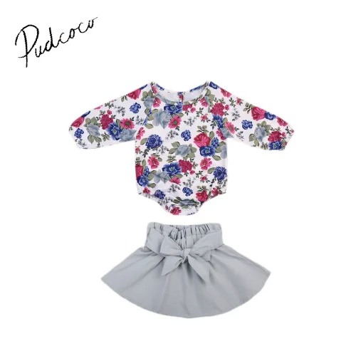 

Pudcoco 0-24M Newborn Infant Babygirl 2Pcs Playsuit Romper Flower +Dress Bodysuit Clothes Outfit New Hot Casual Set