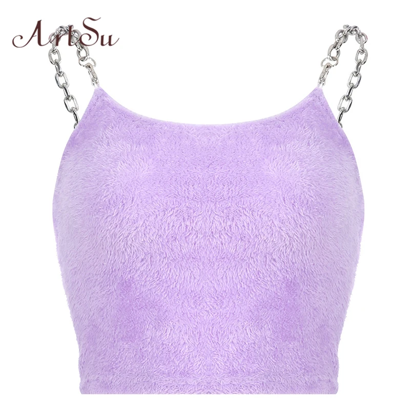 

ArtSu Purple Chain Top Sleeveless Backless Off Shoulder Crop Top Femme Ladies Summer Tops for Women 2019 Streetwear ASVE20560