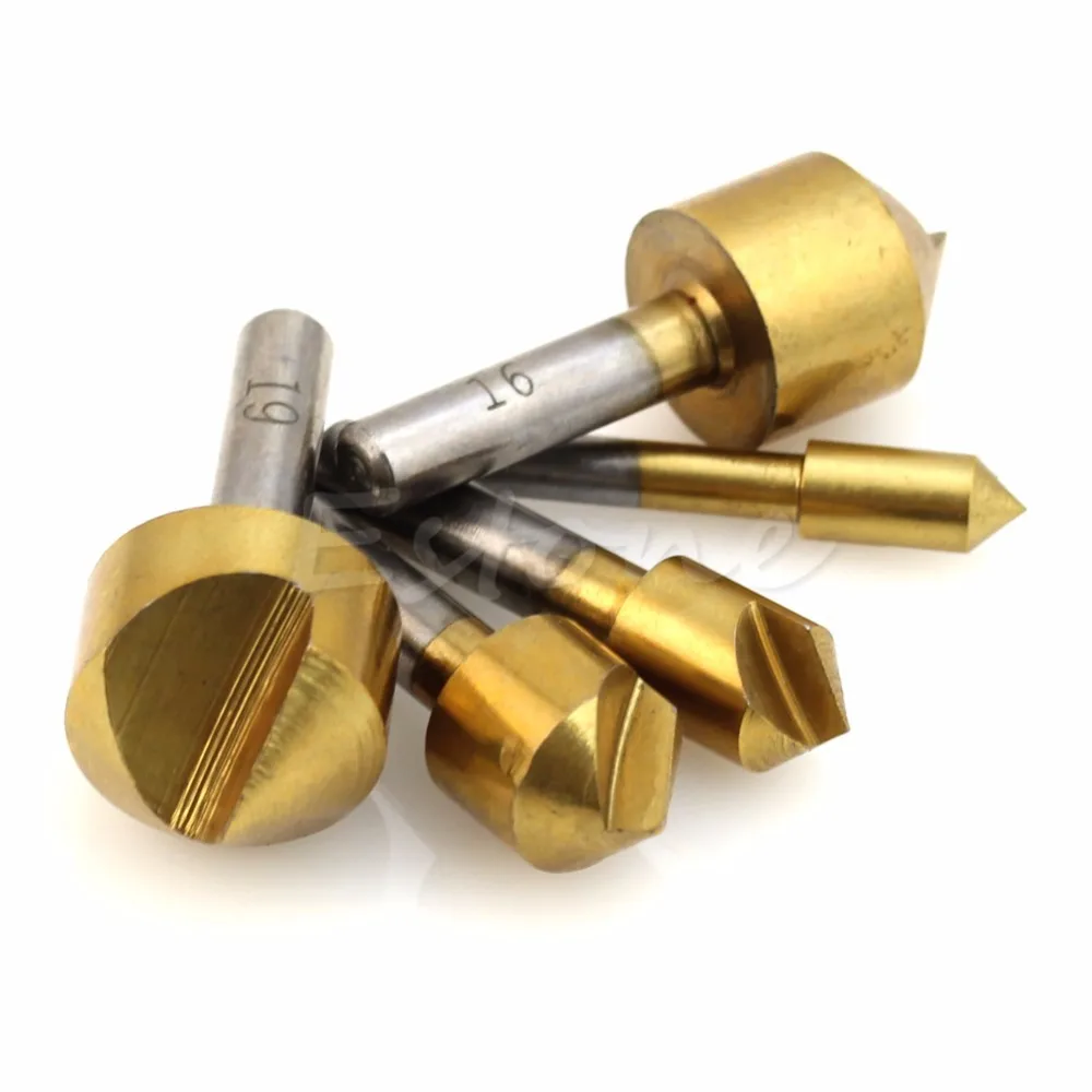 New 5Pcs Titanium Countersink Steel 90 Degree Flute Chamfer Metric