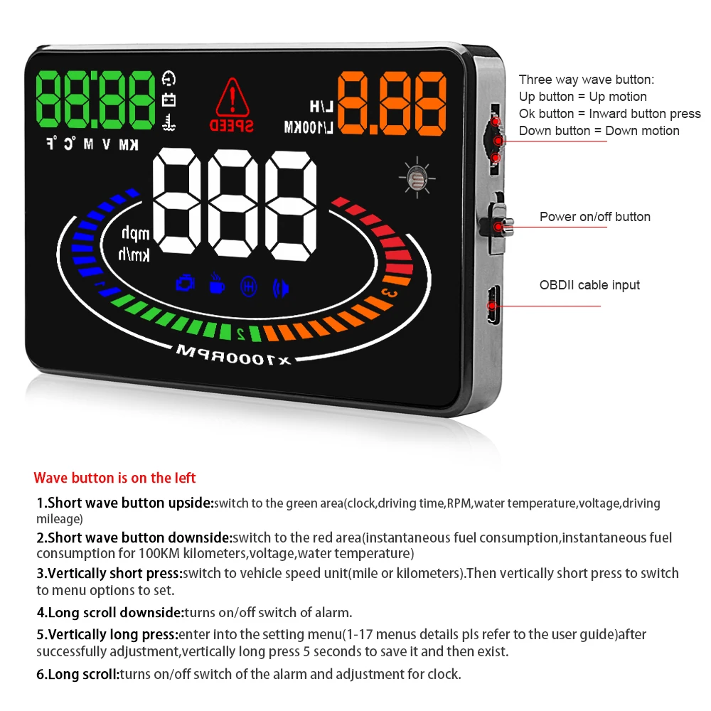 E300 Hud OBD2 умный цифровой спидометр автомобильный HUD Дисплей об/мин температура воды низкое напряжение сигнализации