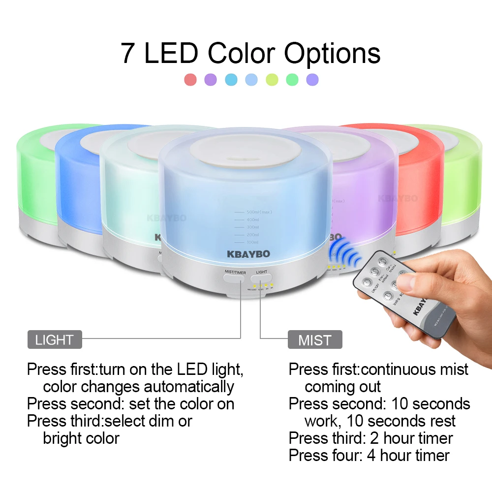 Buy 400 to 500ml Remote Control Ultrasonic Air Aroma Humidifier 7 Color LED Light Electric Aromatherapy Essential Oil Aroma Diffuser