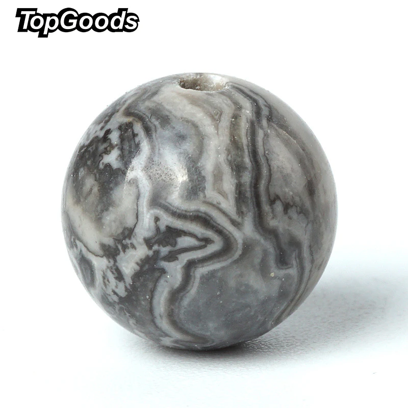 

TopGoods Natural Gemstone Beads Grey Map Stone Jade Loose Beads 15" Strand 4/6/8/10mm Round Jade Stone For Jewelry Making