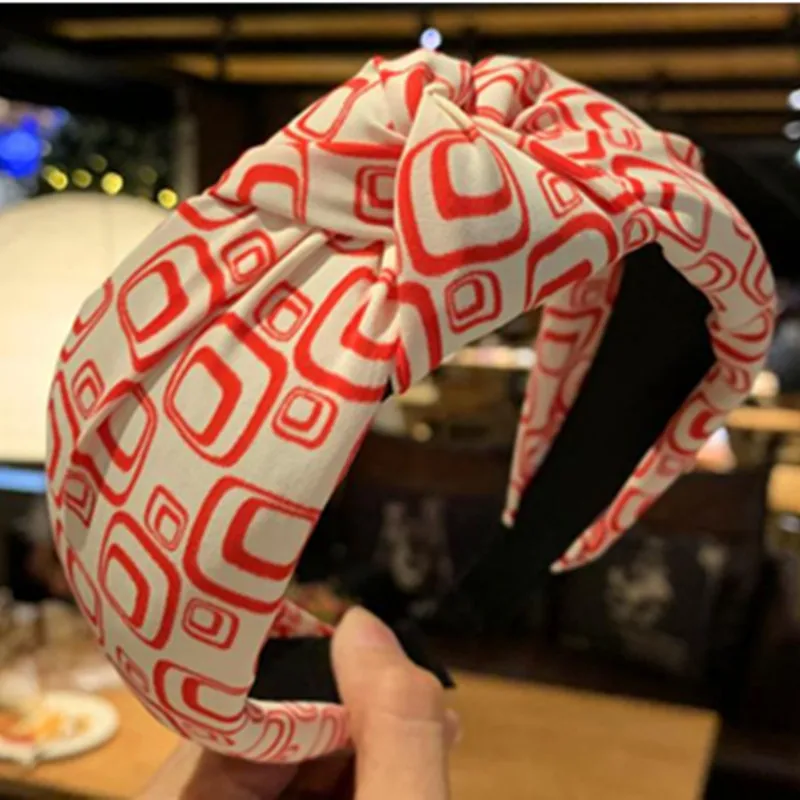 

New Women Hair Accessories Square Print Headbands Wide Hair Boutique Hairband for Adults Center Knotted Bow Headband Hair Hoop