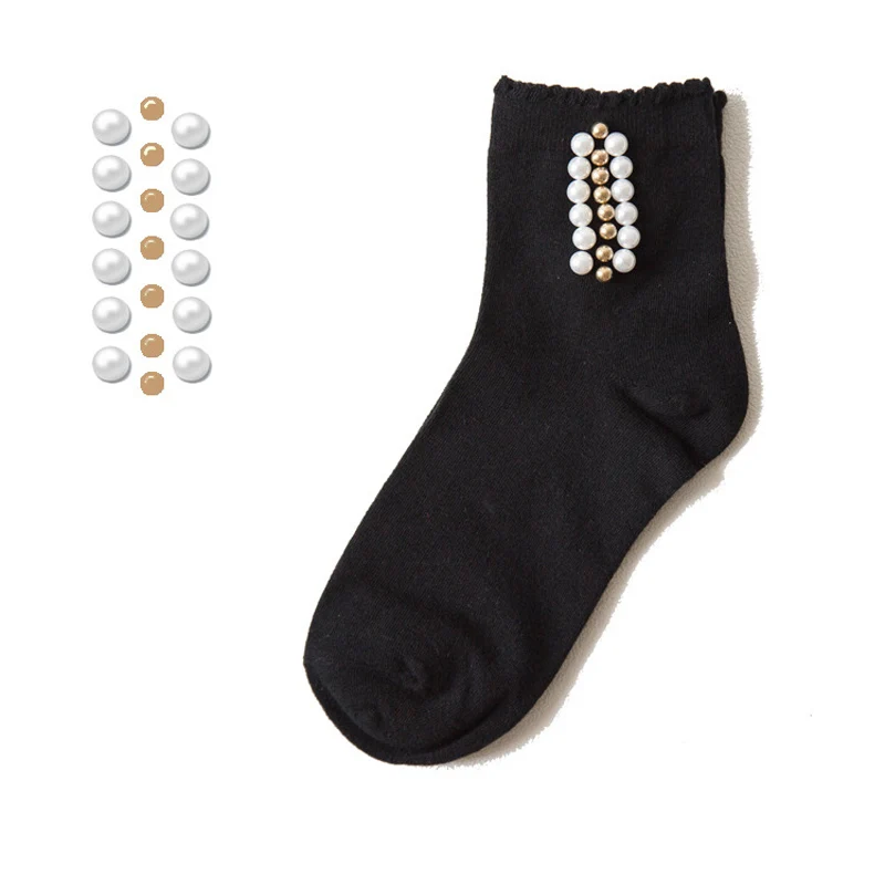[EIOISAPRA] черные/белые корейские носки с жемчугом женские эластичные хлопковые носки ручной работы Meias креативные носки Harajuku Calcetines Mujer