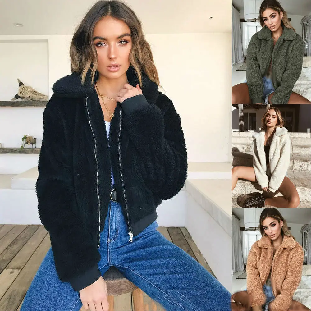 2018 Winter Women Warm Teddy Bear Fleece Jackets Crop Tops